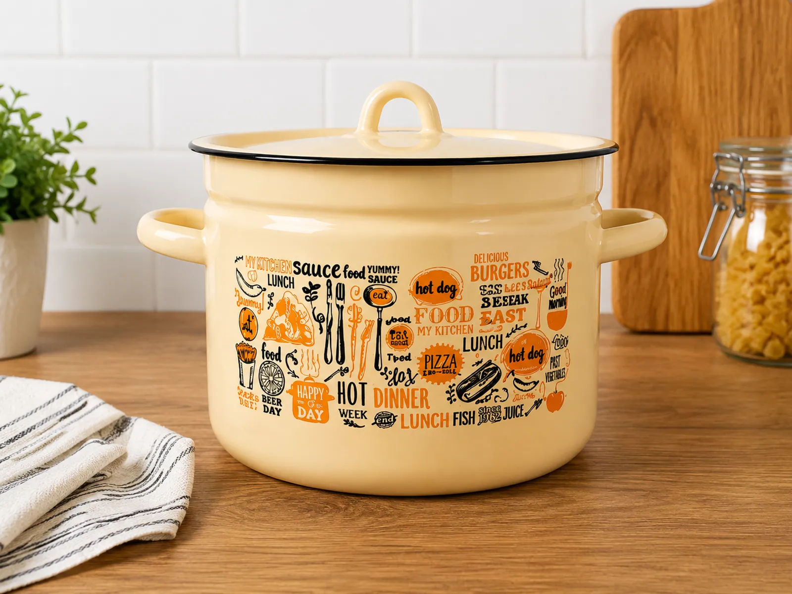 Enamel pot 5.5L with lid for cooking
