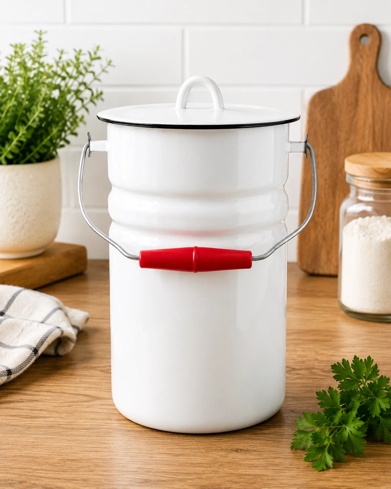 6 liter white enamel milk canister with lid