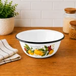 White enamel bowl 3.5 L E-Kodumarket with fruit fantasy pattern