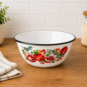 Enamel bowl 1.5 litre with decorative pattern design