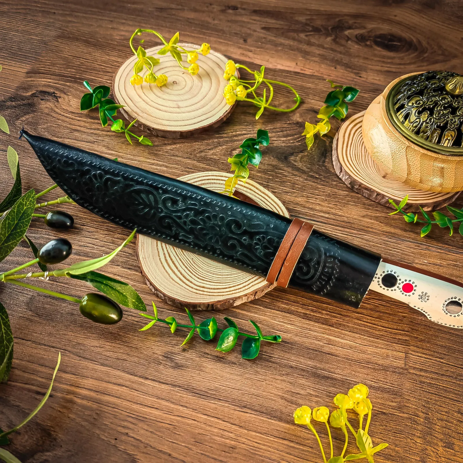 Uzbek Pchak Knife 27 cm with Eco-Leather Sheath – Handmade Traditional Chef Knife