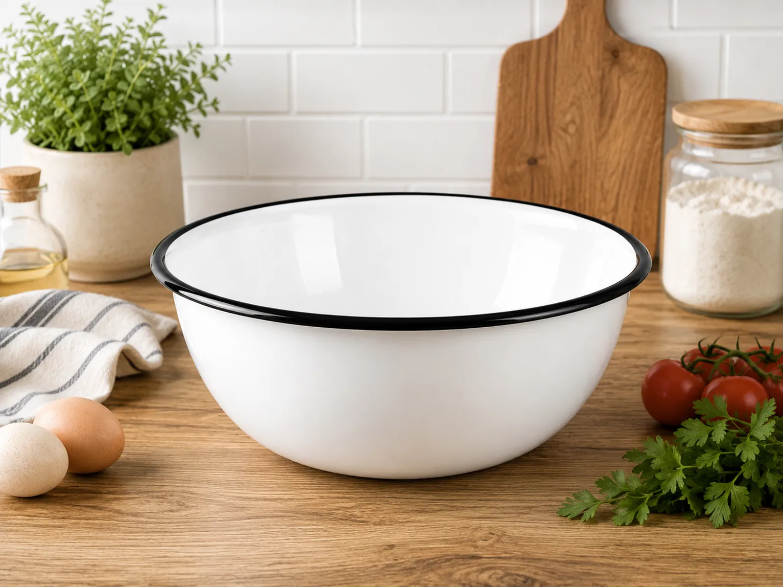 Enamel mixing bowl 5 litre capacity white kitchen