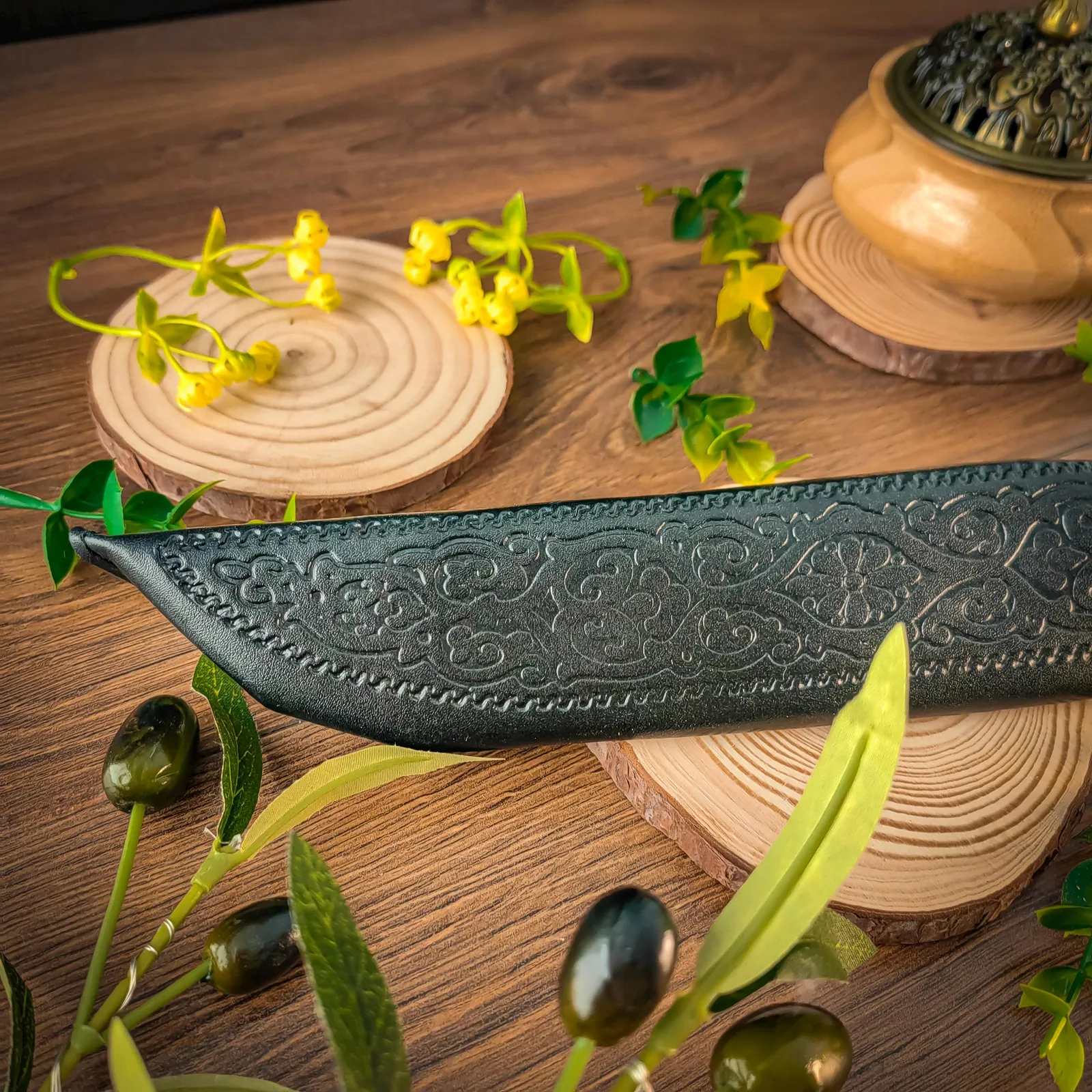 Large Uzbek Pchak Knife 29 cm with Eco-Leather Sheath – Handmade Carbon Bearing Steel Chef Knife
