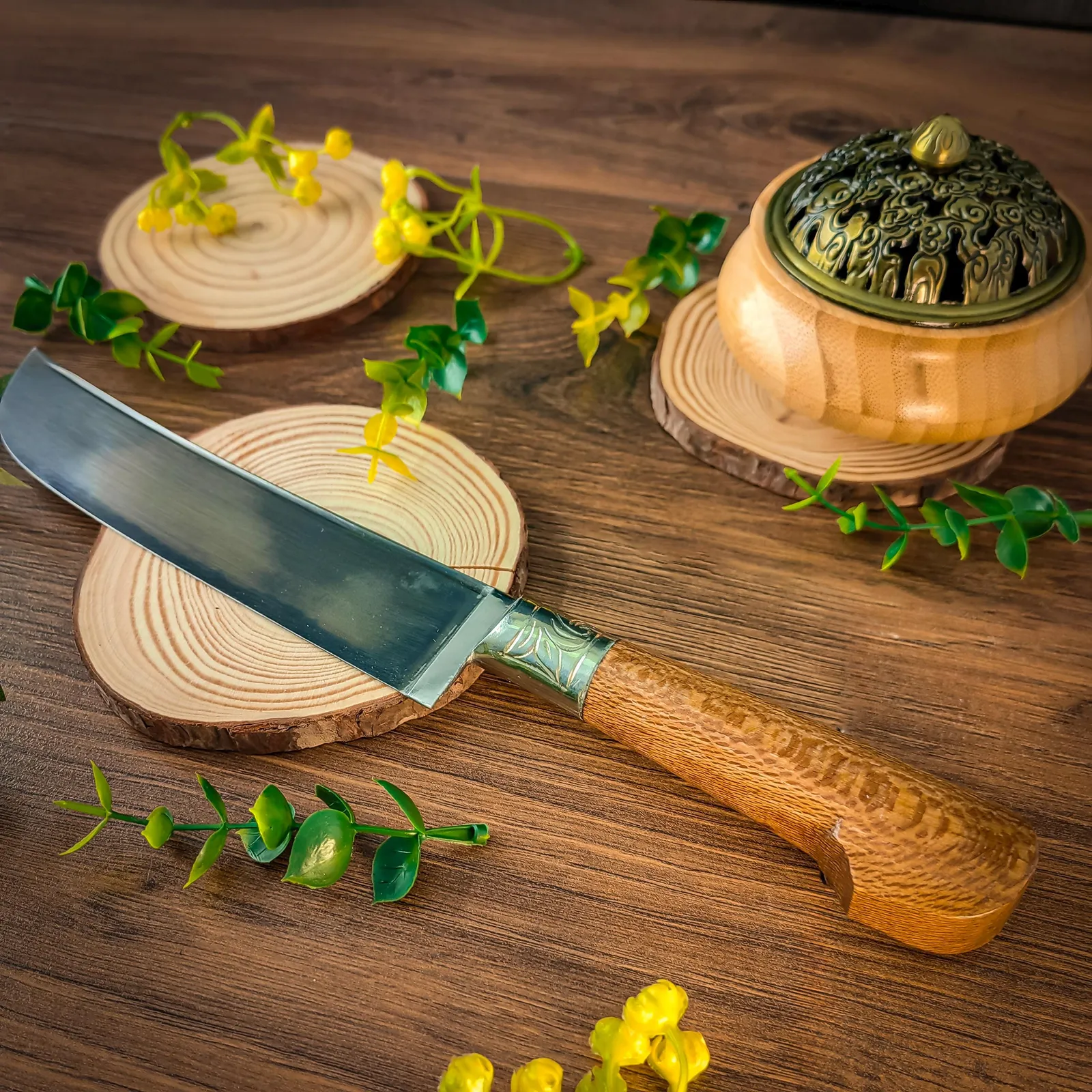 Large Uzbek Pchak Knife 29 cm with Eco-Leather Sheath – Handmade Carbon Bearing Steel Chef Knife