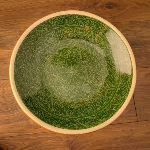 Uzbek Plate (Lyagan) “Green Pencil” 34 Cm