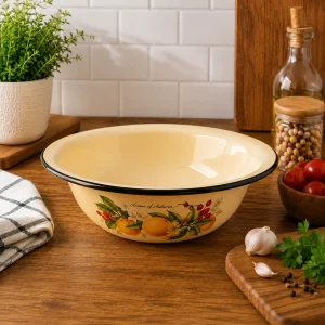 Enamel bowl 3.5 L Fruit Fantasy E-Kodumarket yellow pattern
