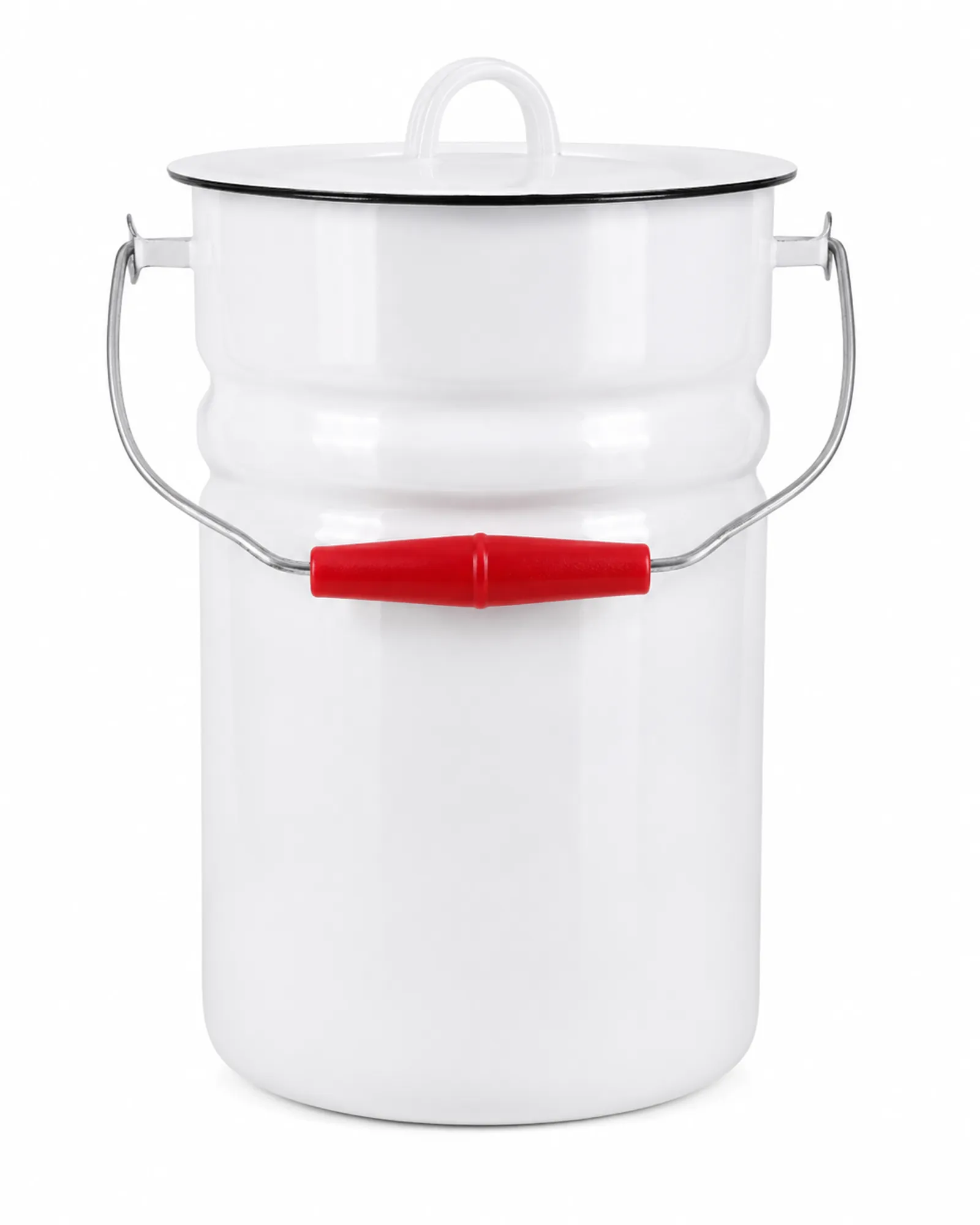 6 liter white enamel milk container with lid