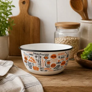 Enamel bowl 1.5 litre with decorative pattern design