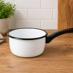 Enamel saucepan 1.5L with blue plastic handle