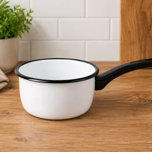 Enamel saucepan 1.5L with blue plastic handle
