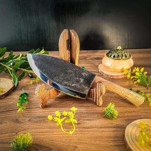 Handmade Meat Cleaver 30 cm with Leather Sheath – Forged 65G Spring Steel Butcher Knife – Uzbek Pchak Knife