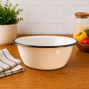 Beige enamel bowl 1.5 liter capacity minimalist design