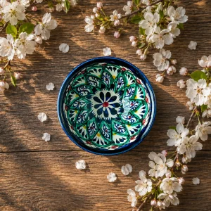 Uzbek piala bowl with traditional hand-painted ceramic pattern
