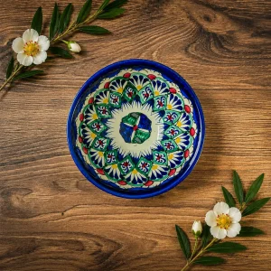 Uzbek piala bowl handmade Rishtan ceramic 11cm