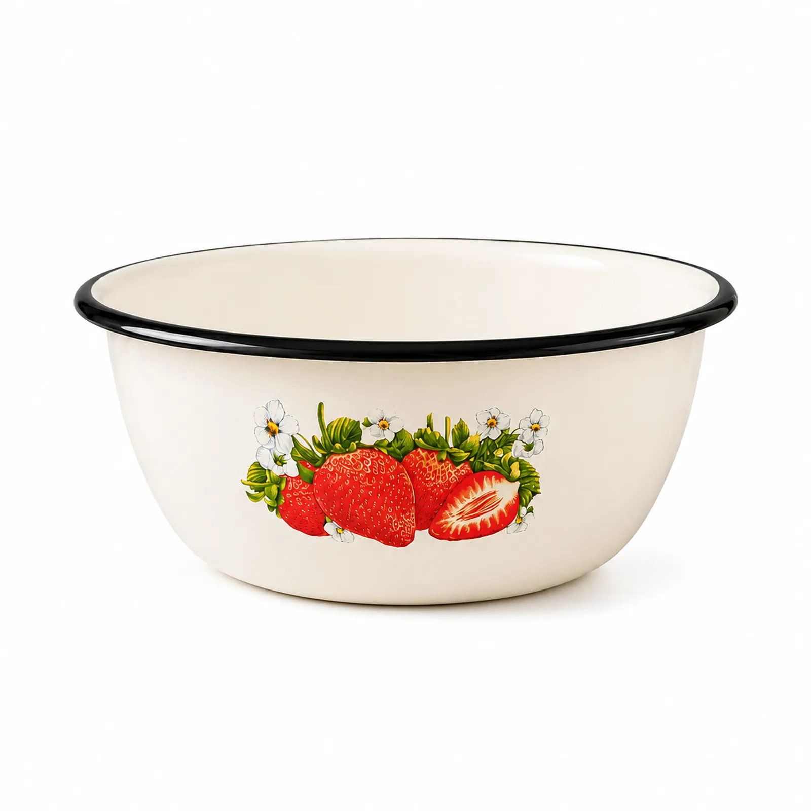 Enamel Bowl Holds 1.5 L Essential Kitchen Piece E-Kodumarket Strawberry Pattern