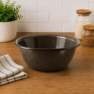 Brown enamel bowl 0.8L with speckled pattern