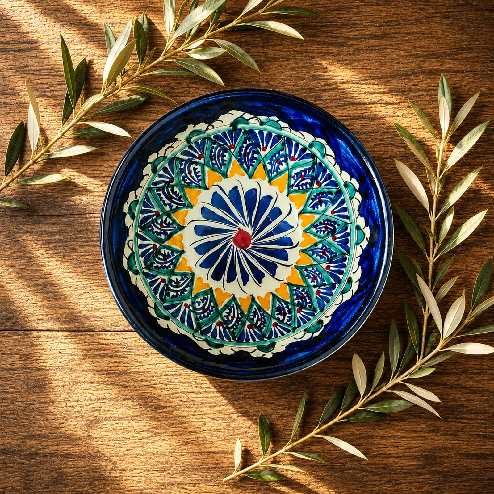 Deep Uzbek bowl Grillnurk with colorful ornamental pattern