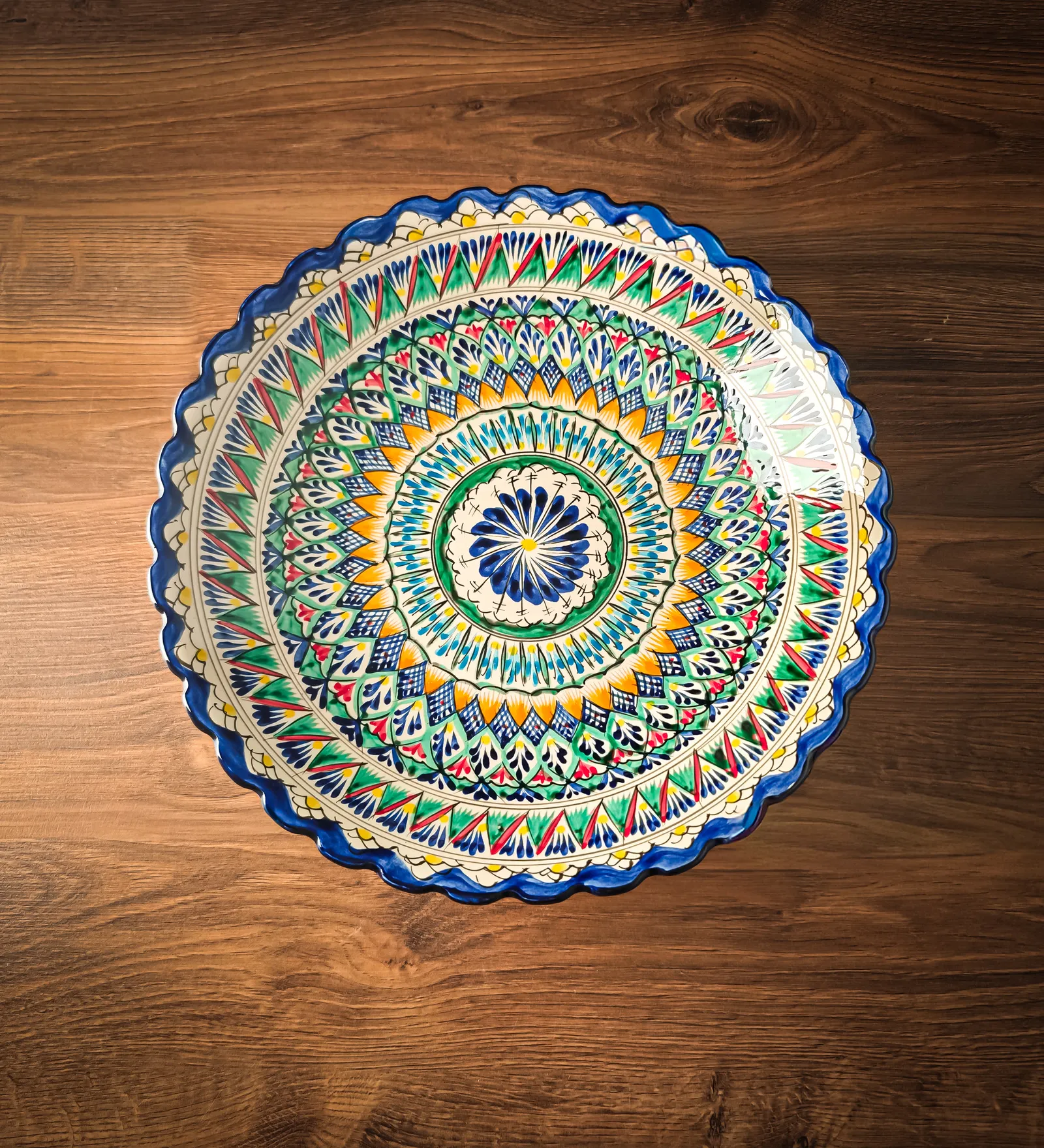 Uzbek plate lyagan ribbed edge Mehroб 34 cm ceramic