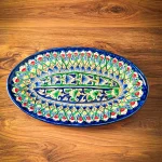 Uzbek oval plate 21x34 cm handmade ceramic traditional decoration