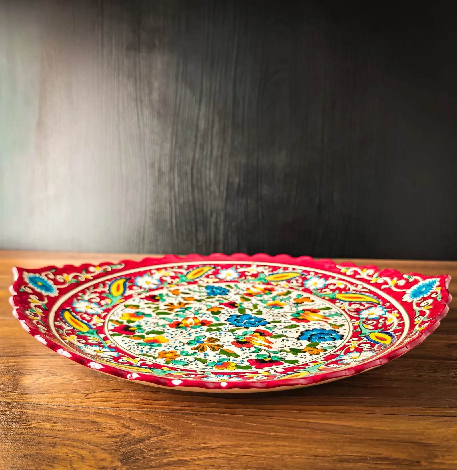Uzbek plate lyagan ribbed edge Kora-Kalam 42cm ceramic
