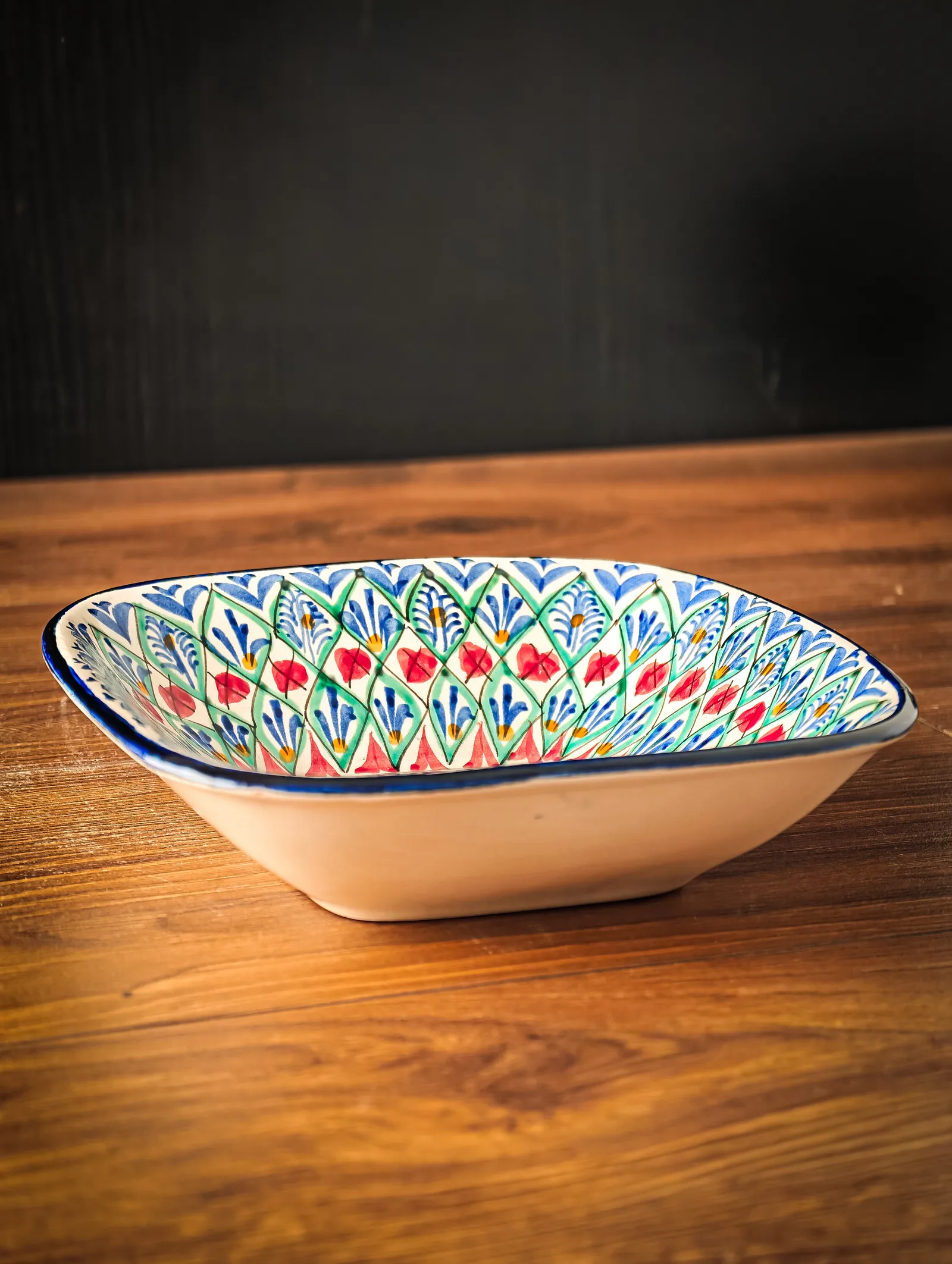 Uzbek bowl with colorful hand-painted traditional patterns