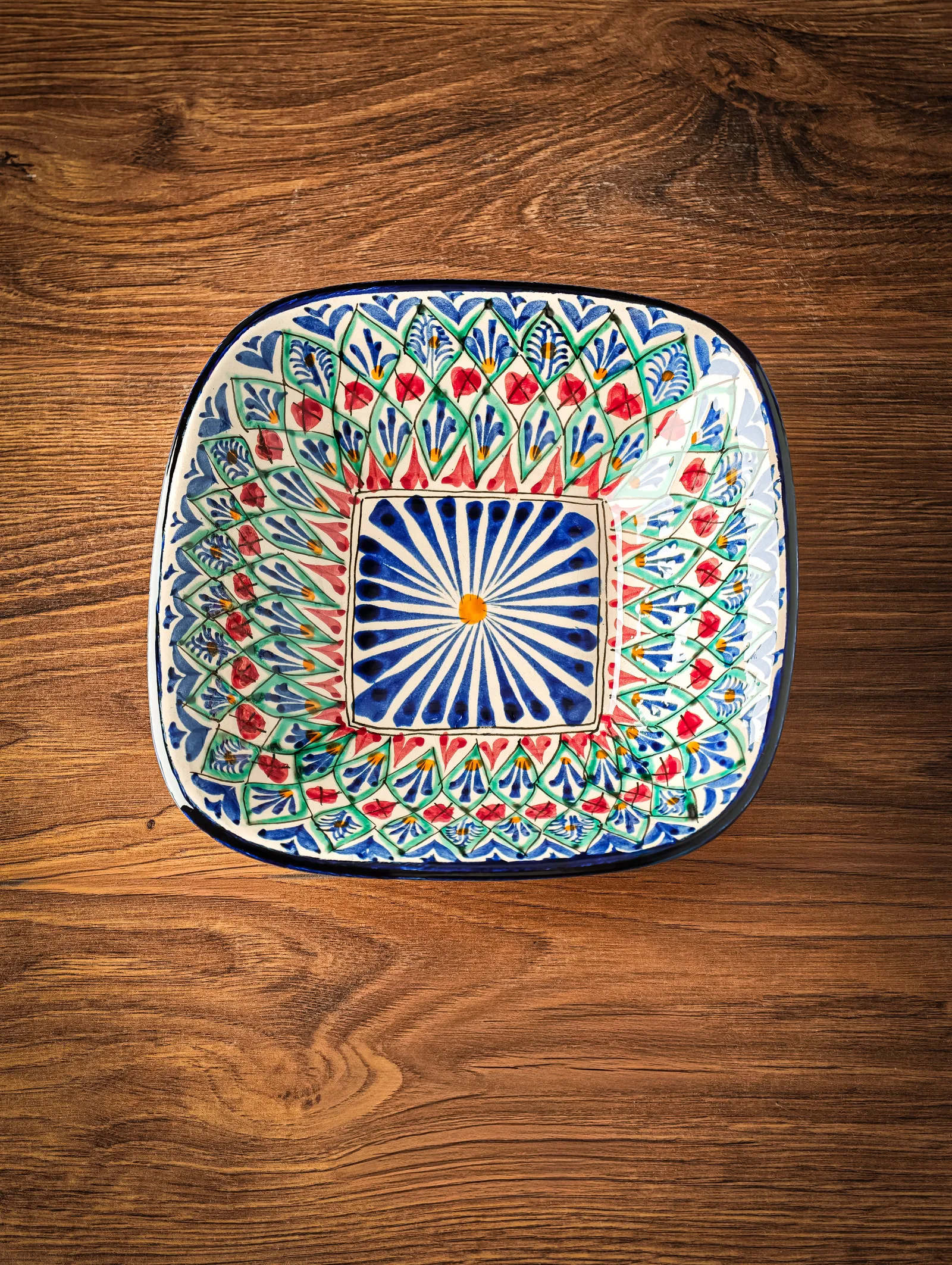 Uzbek bowl with colorful traditional hand-painted patterns