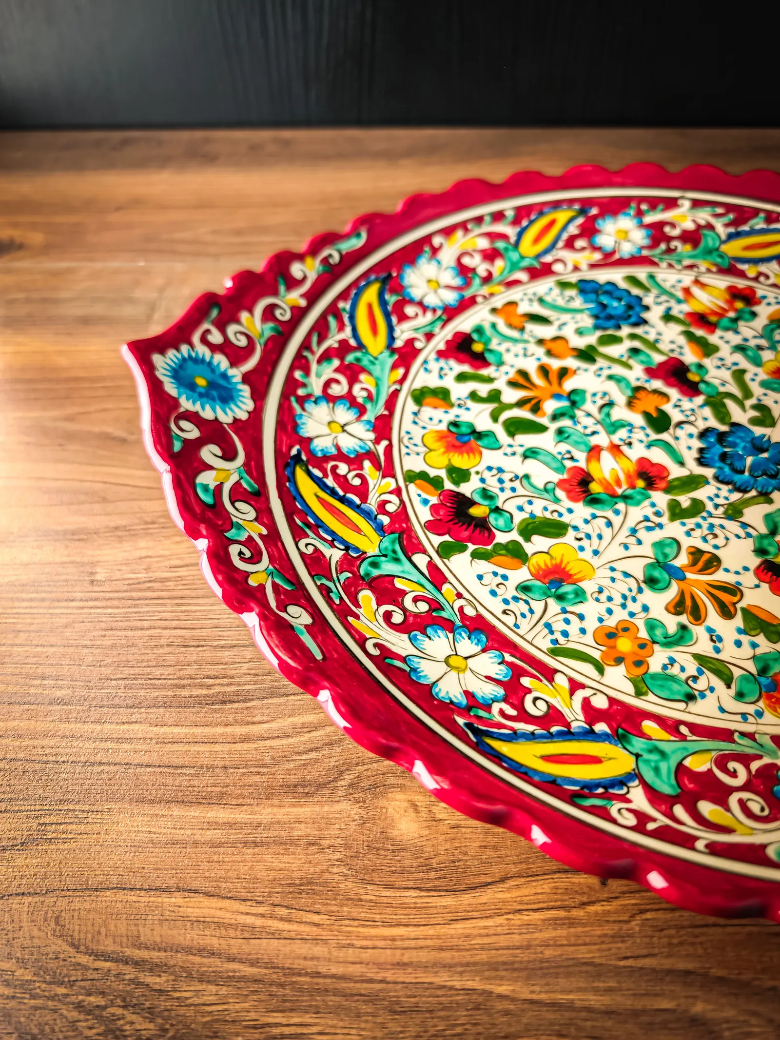 Uzbek plate lyagan ribbed edge Kora-Kalam ceramic 42cm