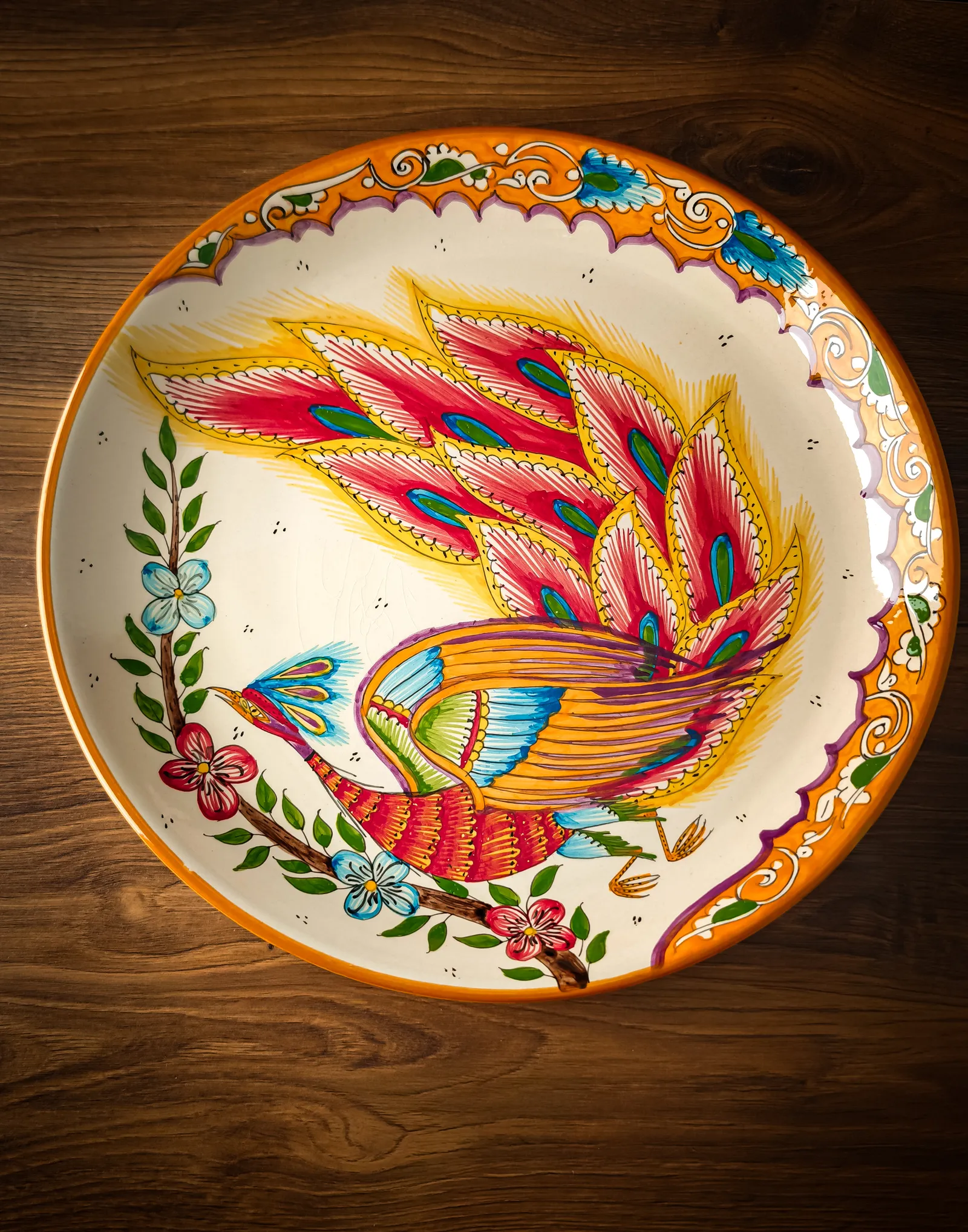 Uzbek plate lagan firebird 38 cm ceramic serving platter