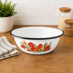 Эмалированная миска объёмом E-Kodumarket 3,5 л с тюльпанами белая