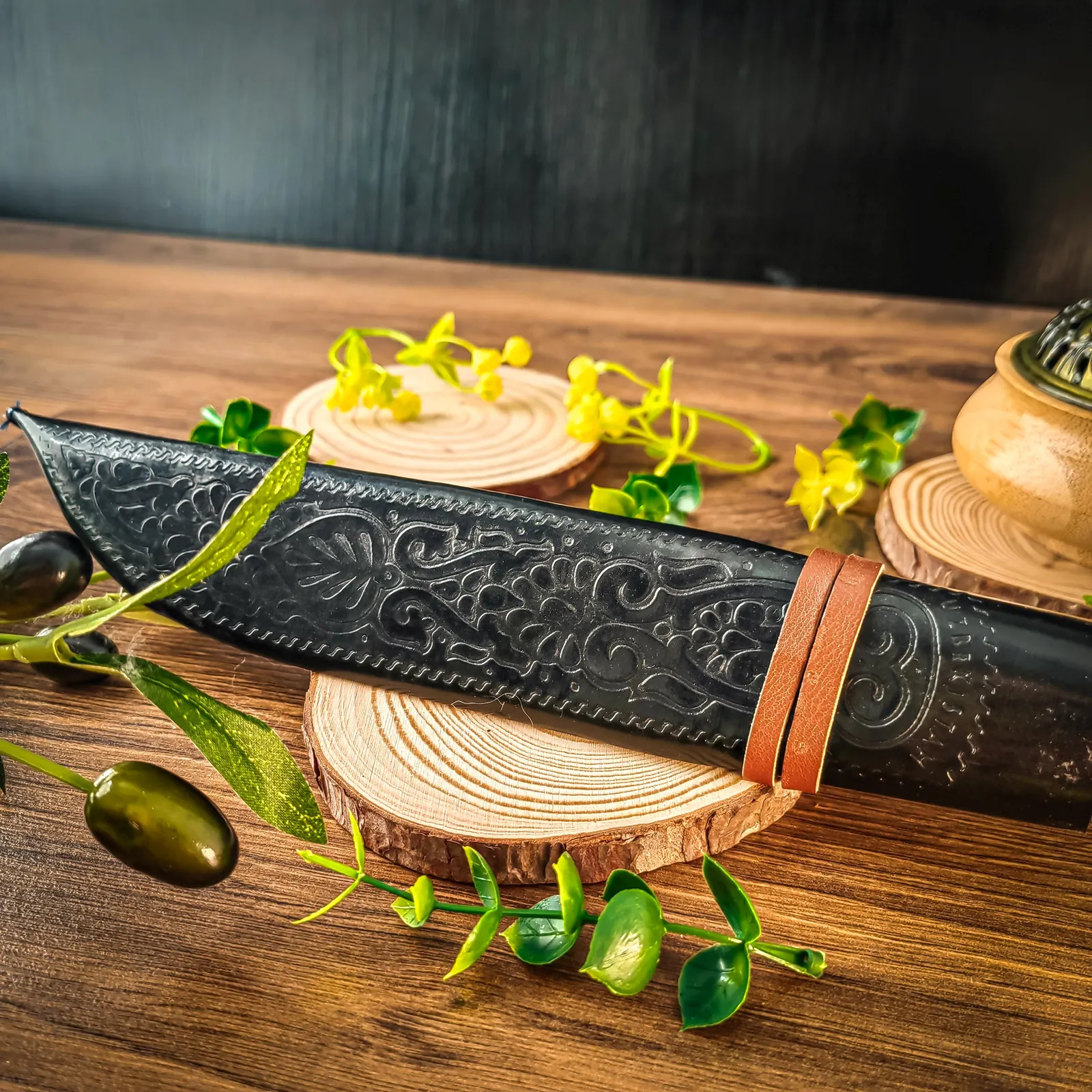 Uzbek Pchak Knife 27 cm with Eco-Leather Sheath – Handmade Traditional Chef Knife Grillnurk